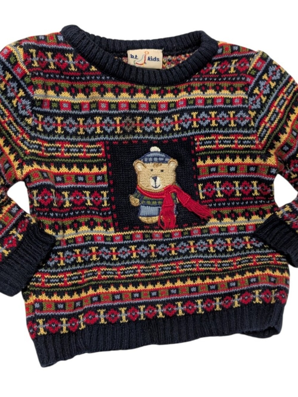 Vintage BT Kids Toddler Fair Isle Teddy Bear Sweater